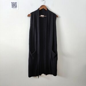 Aritzia Wilfred Black Merino Wool Knit Cardigan Sleeveless Open Front Size XS